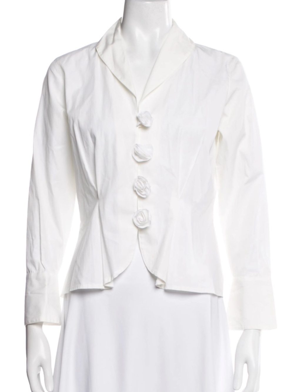Anne Fontaine White Woman’s Blouse Medium Button Down Floral Corset